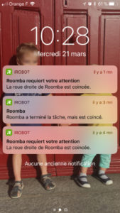 Notifications d'anomalies Roomba 980 iRobot